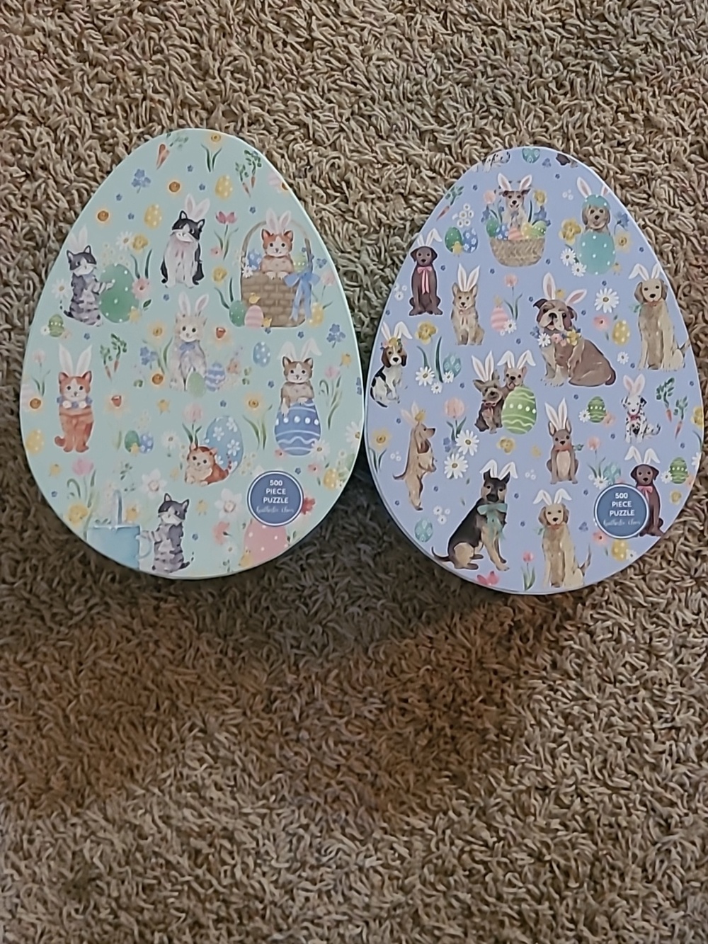 NWT 2 Heatherlee Chan Easter Egg 500pc Puzzle Cats And Dogs w/ Bunny Ears